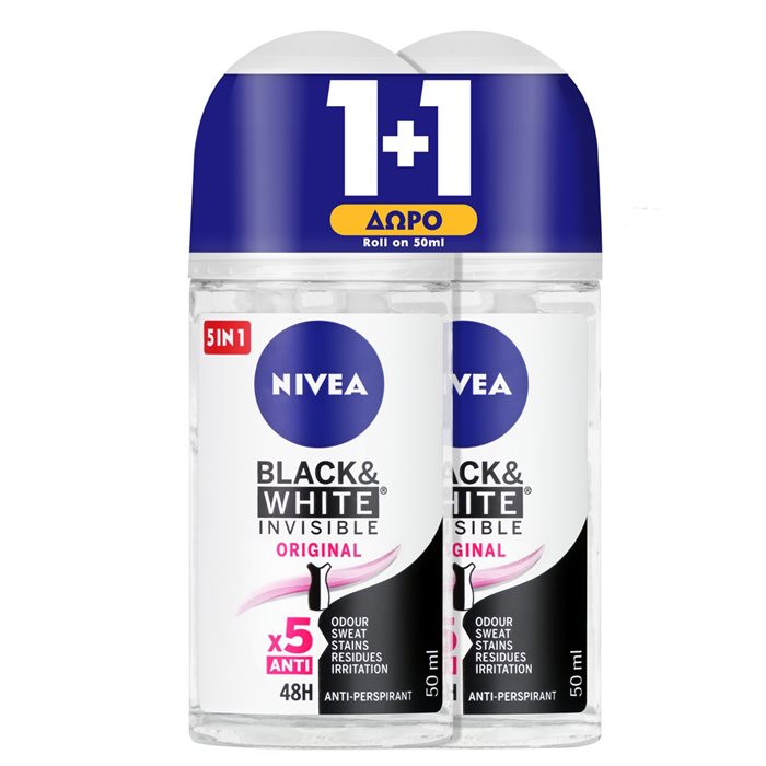 Nivea Black & White Clear Invisible Roll-On 48h 1+1